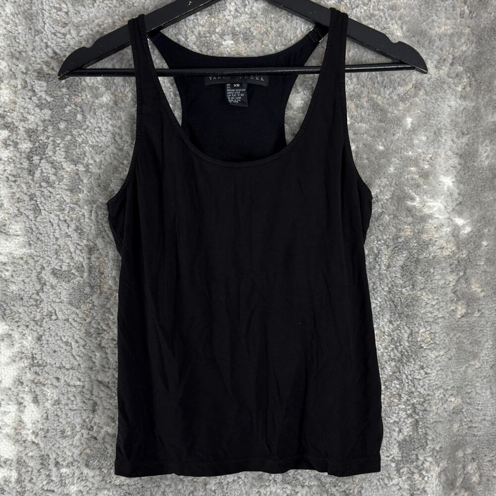 Yansi Fugel Sz XS Stretch Casual Minimalist Tank Top Black Sleeveless Scoop Neck